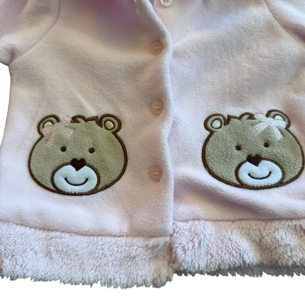 3-6 Month Vintage Kidget Adorable‎ Pink Bear Long Sleeve Shirt Jacket